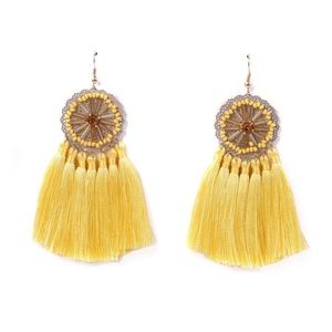 NWT!!! Rivertree Ethnic Tassel Earrings Yellow